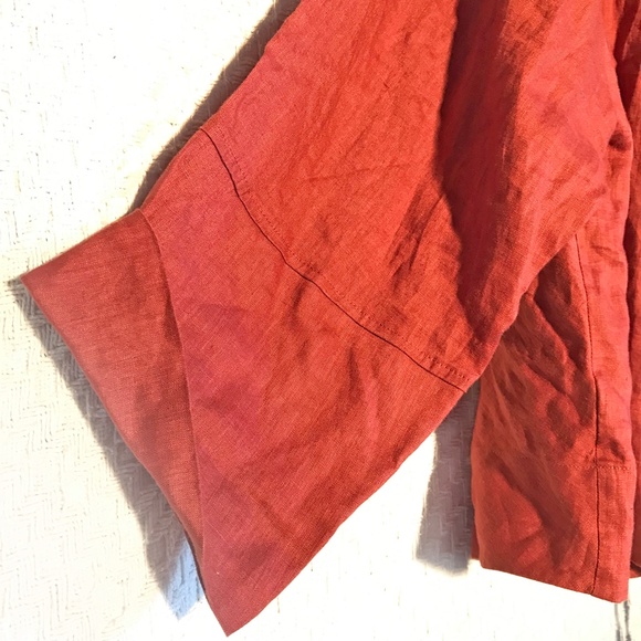 Zara 100% Linen Blouse Lagenlook Oversized Brick Long Sleeve ZW Collection L - Picture 12 of 16